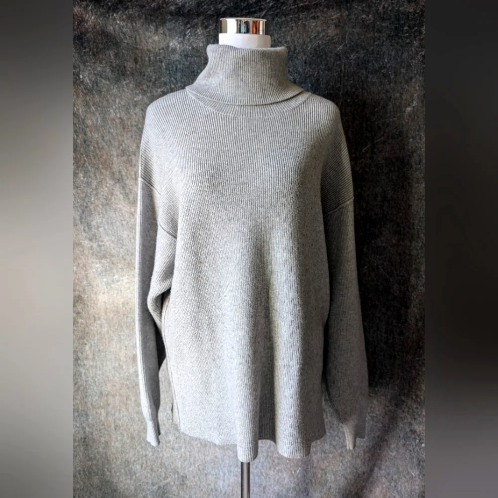 Free People Oversized Grey Neutral Turtleneck Sweater